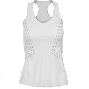 K-Swiss Pleated Tennis Tank NWT Sz.XL White coral blue accordion Sleeveless top